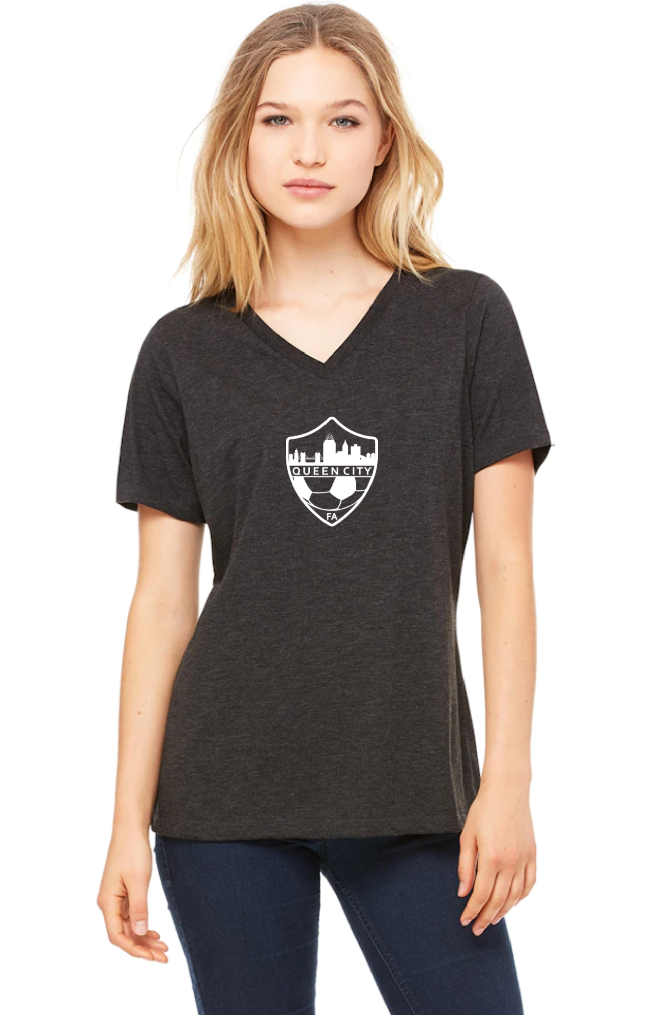 Charcoal Black Queen City Logo Relaxed V-Neck - Women