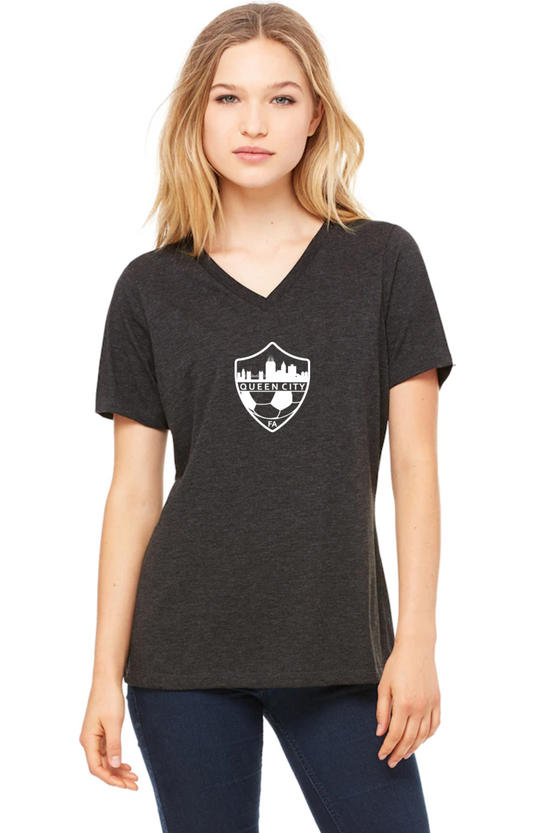 Charcoal Black Queen City Logo Relaxed V-Neck - Women